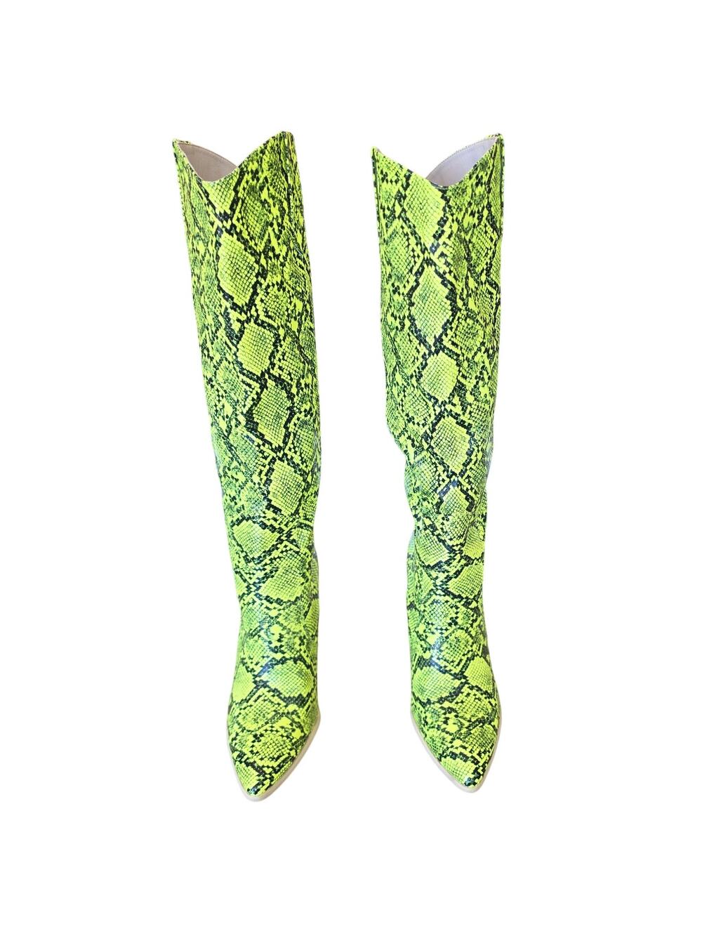 Unbranded Green Block Heels Pointed Toe Snakeskin Knee High Boots Womens Size 11